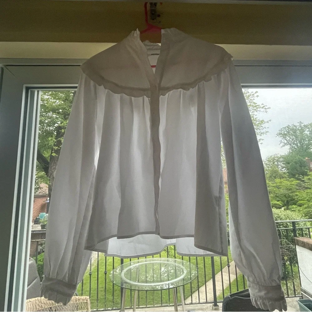 Emerson Fry White Poplin Victorian-Style Ruffle Blouse - Picture 1 of 11